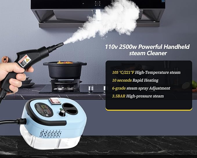 7 in 1 Steam Cleaner 2500W High Pressure Steamer for Cleaning Car Steamer Handheld Steam Cleaner for Home Use Hardwood Floor Steam Cleaner for Upholstery Kitchen Bathroom Grout (Blue)