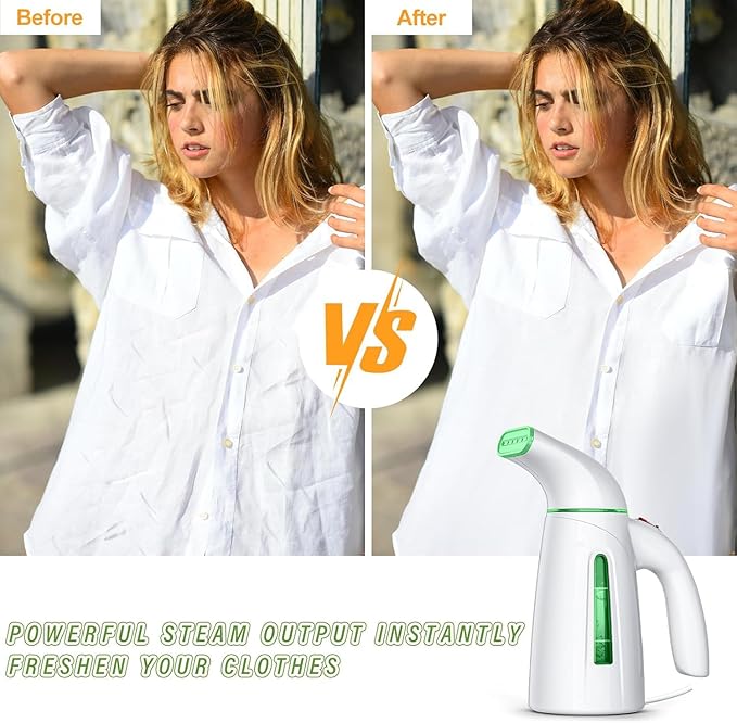 OGHom Steamer for Clothes Portable Handheld Clothing Garment Steamer 240ml Large Capacity 700W Travel Steam Iron 30 Second Fast Heat Up (Soft Green)