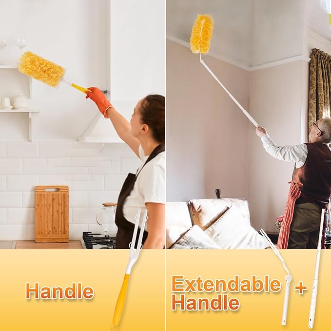Heavy Duty Duster Refills Disposable Dusters Kit for Cleaning Dusting Furniture Blind Ceiling Fan Multi Surface 360 Feather Duster(60)+3FT Extended Handle +1 Handle