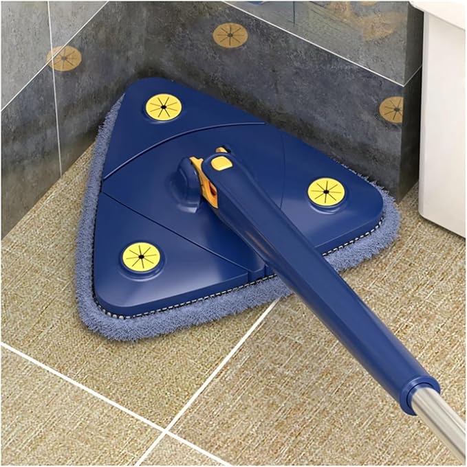 Extended Triangle Mop 360 Twist Squeeze Wringing XType Window Glass Toilet Bathrrom Floor Household Cleaning Ceiling Dusting(Blue and 2 Mop Cloth)