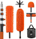 36FT Reach High Ceiling Duster Kit Window Cleaning kit with 7-30FT Extension Pole Fan Duster for Ceiling Fan Blades Microfiber Feather Duster Window Squeegee Bucket and Cobweb Duster