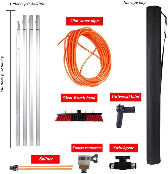 Window Cleaner with Long Handle Glass Cleaning Tools with Microfiber Scrubber and 20m Water Pipe Window Cleaning Kit for Shower Glass Mirror Door Car
