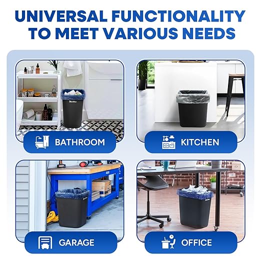 28 Quart Trash Can Black Plastic Rectangular 7 Gallon Wastebasket for Kitchen Bathroom Office 28 qt Garbage Can Fits Under Desk Cabinet Sink Pack of 8