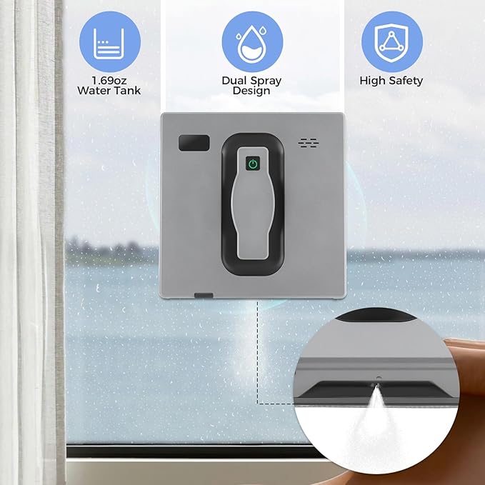 Window Cleaning Robot Robot Window Cleaner with Intelligent Control/APP Control Automatic Windows Vacuum Cleaner with 3 Cleaning Mode for Homes Office Buildings 1.69Oz Water Tank Capacity