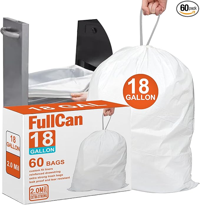 18 Gallon 2 Mil Heavy Duty Compactor Trash Bags 60 Count Reinforced Drawstring Garbage Liners Fit 18 Gallon Compatible with Kitchenaid Whirpool GE 15 Inch Compactors 2 Mil THICK GRAND SAVE!