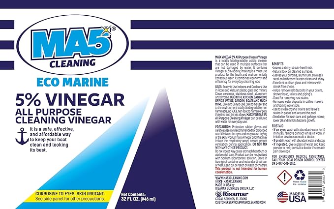 MA5x EcoMarine 5% Vinegar All Purpose Boat Cleaning Vinegar | Biodegradable Safe Boat Cleaner | Multi-Surface Marine Cleaner