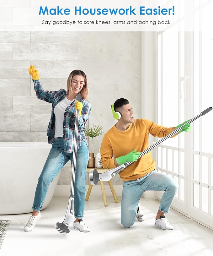 Electric Spin Scrubber 10 in 1 Airpher Cordless Cleaning Brush IPX8 with 9 Replaceable Brush Heads and 4 Tier Removable Handle Power Shower Scrubber for Bathroom Tub Tile Floor Kitchen Window