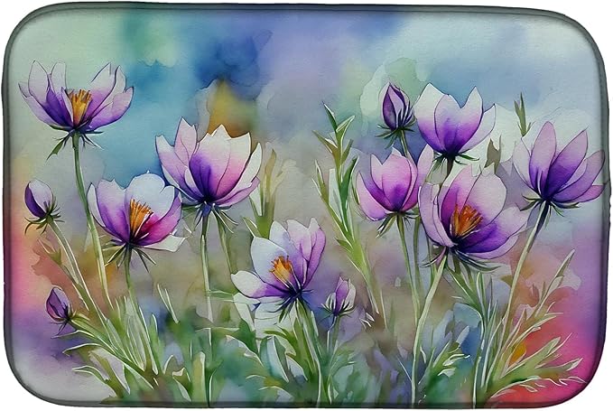 Caroline's Treasures DAC1705DDM South Dakota Pasque Flowers in Watercolor Dish Drying Mat Absorbent Dish Drying Mat Pad for Kitchen Counter Dish Drainer Mat for Countertop 14 x 21 Multicolor