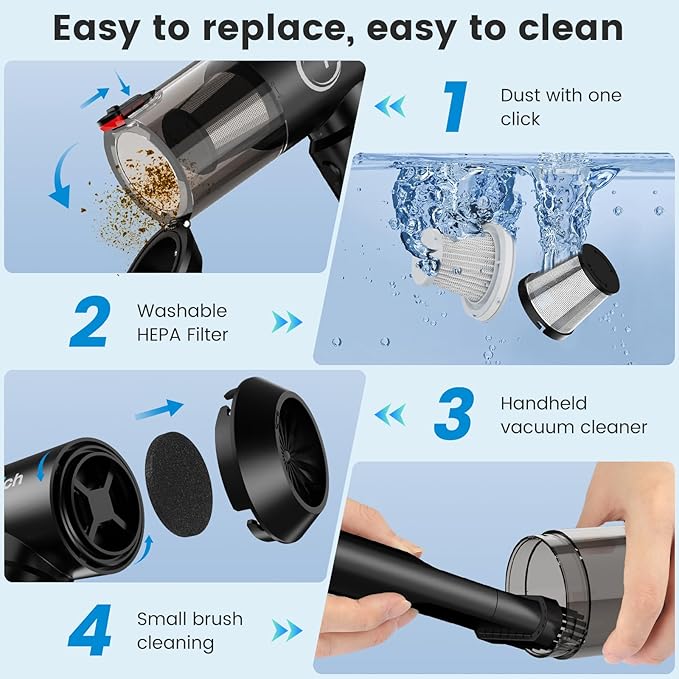 Cordless Car Vacuum Cleaner with Removable Battery as 35W Power Bank 6-in-1 Handheld Vacuum Blower Set18000PA Mini Vacuum Cleaner 6000mAH with Brushless Motor for Car Home -1 Battery