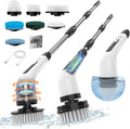 Electric Spin Scrubber Cordless Cleaning Brush Shower Scrubber with 7 Replaceable Brush 2 Speeds and Adjustable Extension Handle for Bathroom Shower Bathtub Glass Car(White)