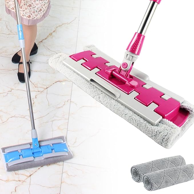 Flat Mop with Stainless Steel Handle with Reusable Washable Mop Cloths 2025 Professional Microfiber Mops Floor Cleaning Mops 4 Reusable Washable Pads (Rose Two mops)