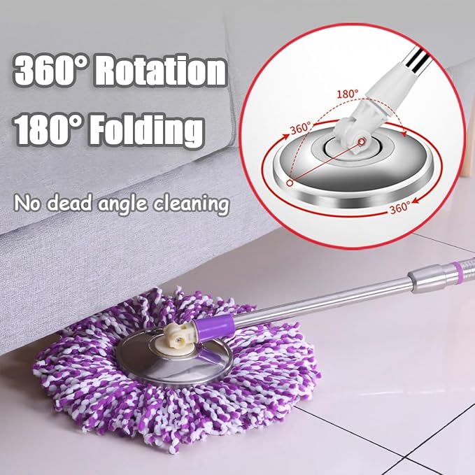 Spin Mop Replacement Mop Handle 49-inch 360 Degrees Rotating Telescopic Replacement Mop Stick with Reinforced Plastic Disc for Spin Mop Bucket Cleaning System (Plastic Disc Green)