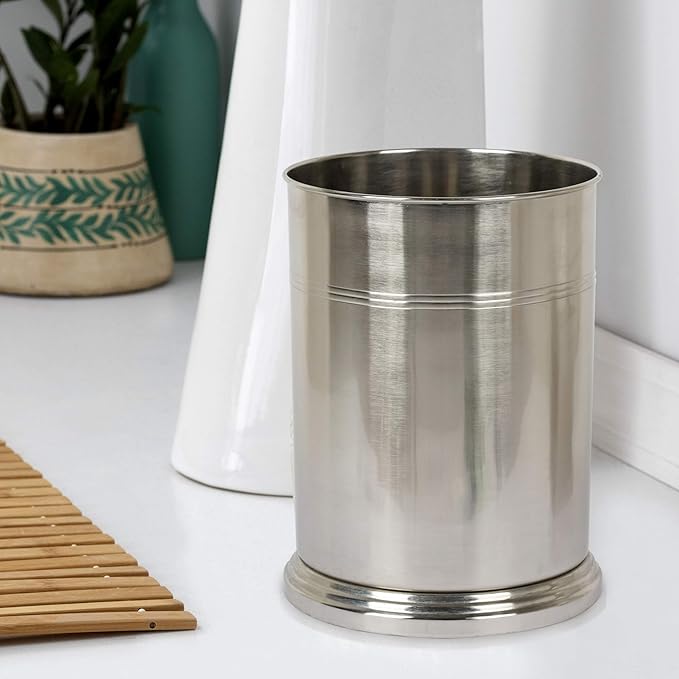 nu steel DR8H Dual Ridge Collection Wastebasket Small Round Vintage Trash Can for Bathroom Bedroom Dorm College Office 8.2 x 11 x 8.2 Brushed Pewter Finish Under 5 Gallons