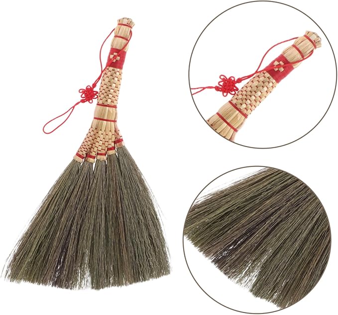 Happyyami Mini Grass Broom Dusting Brush Soft Bristle Desk Brush for Desktop Cleaning Natural Broom for Office