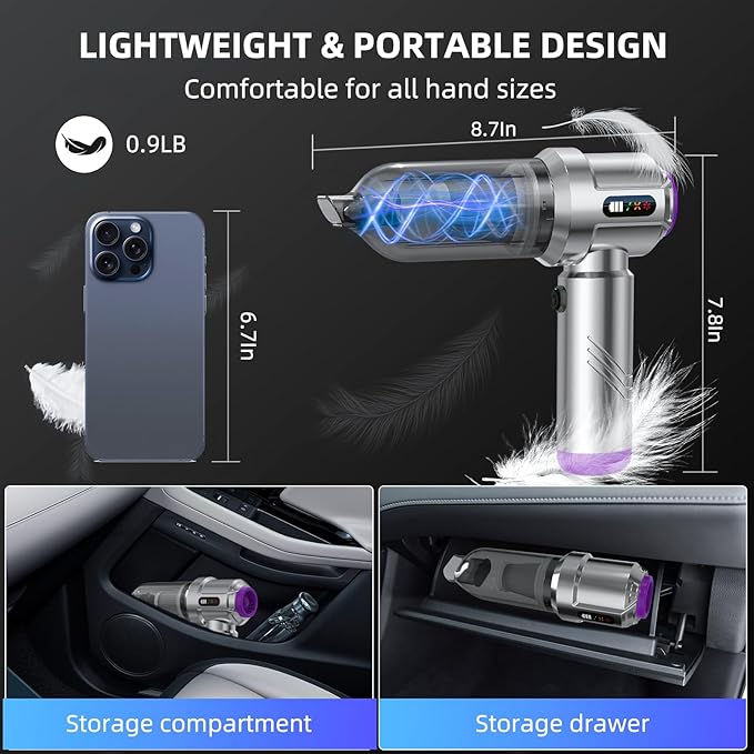 Cordless Vacuum Cleaner - 22000PA Handheld Car Vacuum 4-in-1 Portable Mini Air Duster Rechargeable 3-Speed Small Powerful Gadgets &amp Gifts for Home Office Mattress Carpet Pet (Silver)