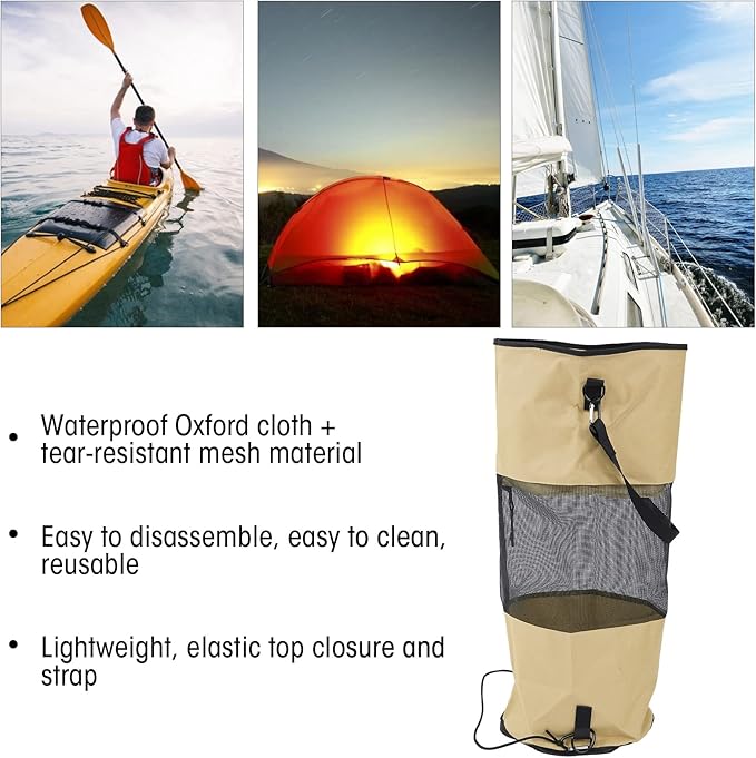 Boat Trash Bags Waterproof Reusable Oxford Cloth 33.1 Inch Height 10.2 Inch Diameter - Portable Mesh Design Lightweight and Durable Ideal for Outdoor and Marine Use