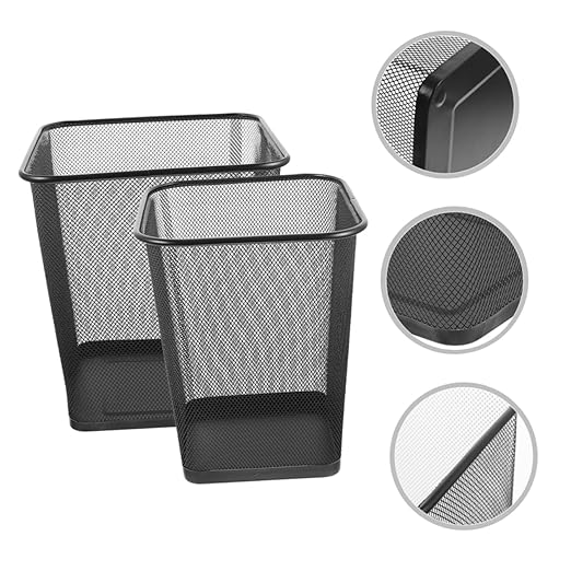 2pcs Sturdy Metal Wire Wastebasket Hollow Design Office Trash Can for Home and Office Use Black Color Sturdy and Lightweight for Desk and Tabletop