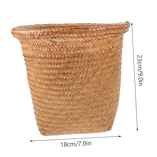 Straw Woven Wastebasket Medium Garbage Can for Office Home Bathroom Handwoven Rattan Trash Bin with Stylish Design for Paper Tissues and More Random Color