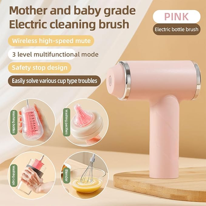 Electric Infant Bottle Brush Set Pace Motor 360 Rotation Silicone Bristles 12Inch Profound Cleanser Rechargeable