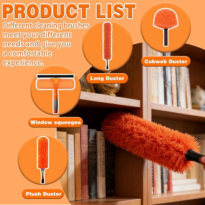 20FT High Reach Duster Cleaning Kit with 3-12 FTExtension Pole High Ceiling Fan Cleaner Duster Tool for Fan Blades Extendable Reusable Cobweb Feather Window Cleaning Squeegee Kit (12FT)