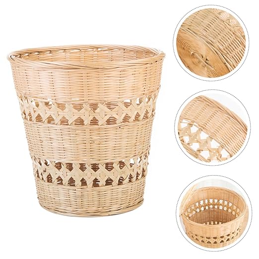 Woven Trash Can Multi Purpose Wastebasket for Bedroom Office Wear Resistant Storage Basket Retro Home Decor