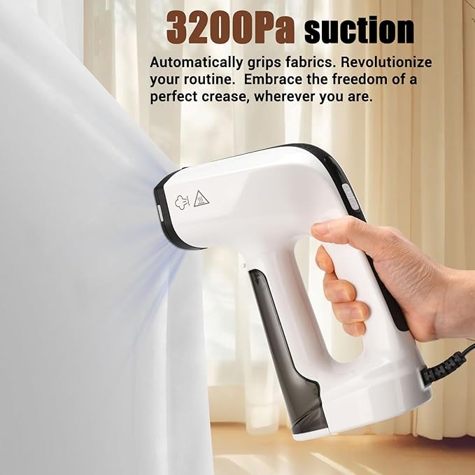 Vacuum Steamer for Clothes 3200Pa Suction Handheld Clothes Steamer Dual Mode LED Display Portable Travel Steamers for Clothes Steaming &amp Ironing 2 In 1 160ml Water Tank (for 110-120V) - Whit
