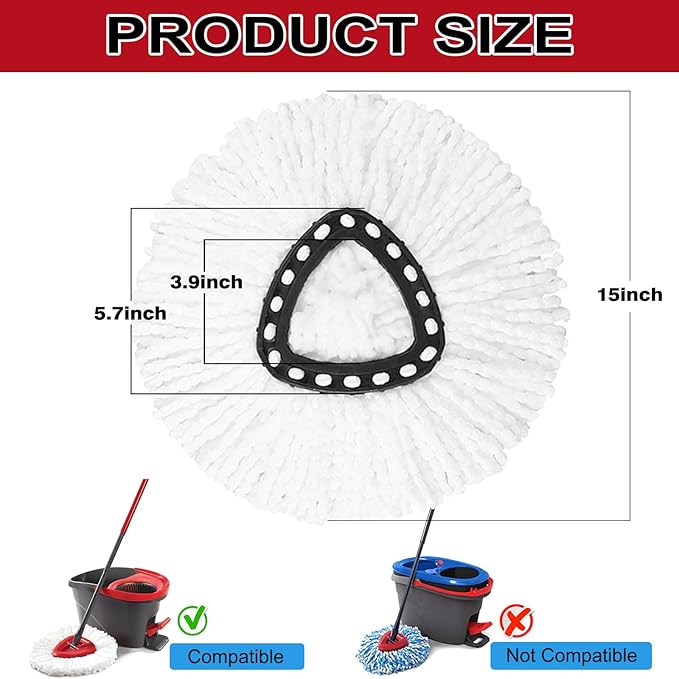 12 Pack Spin Mop Replacement Heads 100% Microfiber Spin Mop Refill for Easy Wring Compatible with Triangle Spin Mop 360 Degree Spinning Mop Replace Head for Floor Cleaning