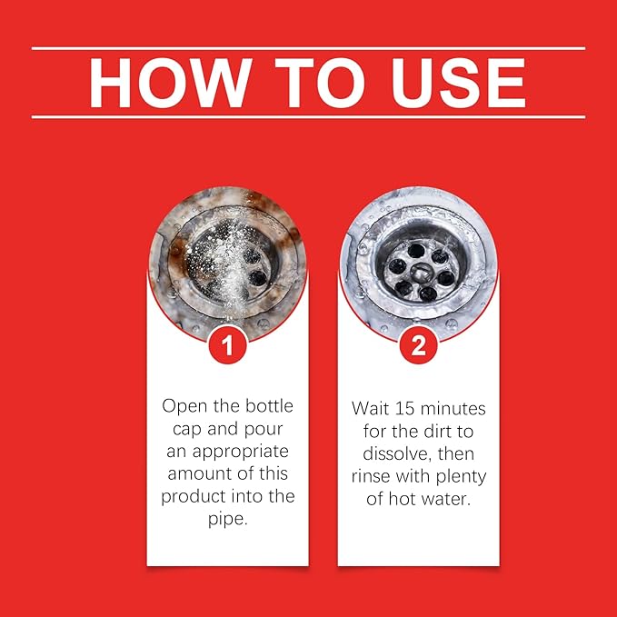 Powerful Drain Cleaner for Clogged Pipes - Hair Grease and Oil Remover for Kitchen Bathroom and Shower Drains - Fast-Acting Pipe Unclogging Solution Safe for All Plumbing Systems