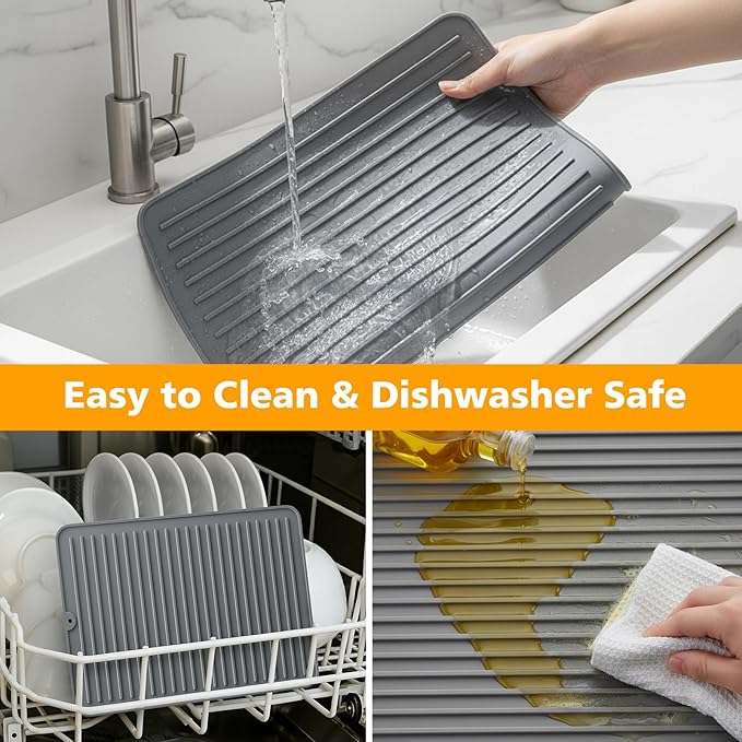 Songrey 28 x 18 Silicone Dish Drying Mat Kitchen Counter Drying Pad for Sink Dishes or Under Rack Multi-Use as Heat Resistant Trivet Coffee Bar Mat