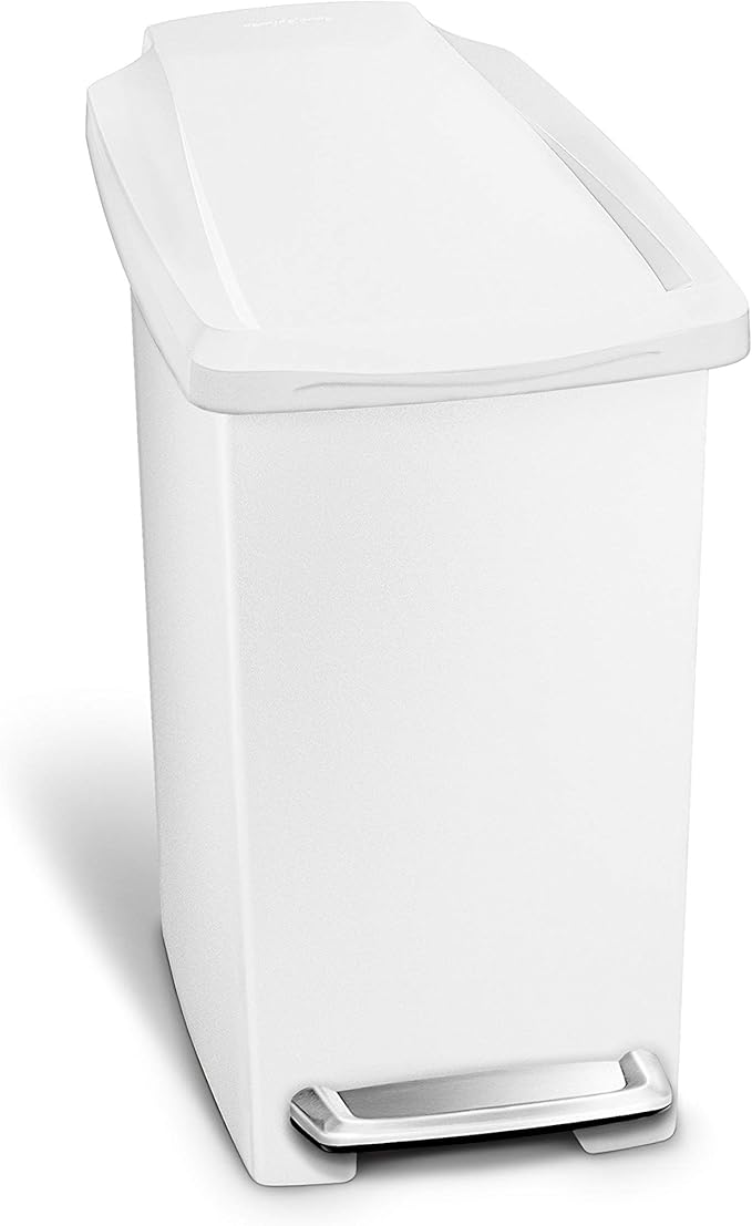 simplehuman Trash can 10 Liter White &amp Code R Custom Fit Drawstring Trash Bags 10 Liter / 2.6 Gallon White 20 Count