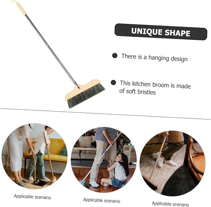 Generic Solid Wood Bristle Broom Home Bristle Broom Tile Surface Balcony Outdoor Heavy Duty Household Kitchen Soft Hardwood Floor Wooden