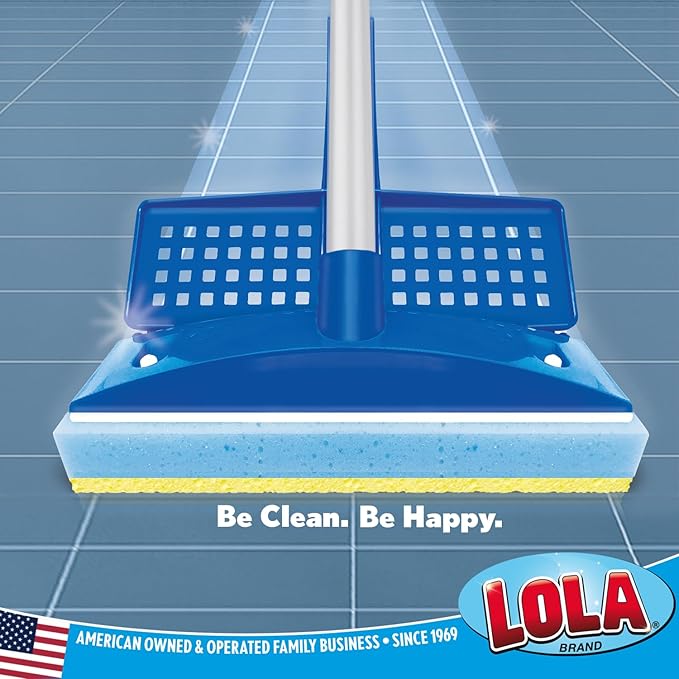 LOLA Squeeze Sponge Mop w/Poly Foam &amp a Natural Cellulose Layer Absorbs and Wicks Moisture Hard Surface Cleaner Refillable 9” Wide Head