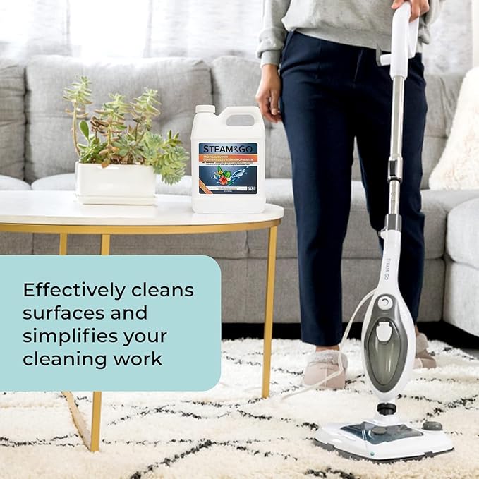 Steam &amp Go - The Housekeeper Steam Cleaner For Floors &amp Demineralized Water Bundle 10-in-1 Hard Floor Cleaner Machine &amp Grout Steam Cleaner with Floor Cleaning Solution 32 oz Tropical B