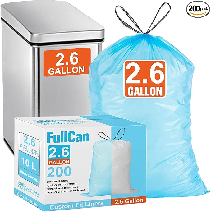 2.6 Gallon 200 Count Blue Heavy Duty Trash Bags Garbage Can Liners Reinforced Drawstring Trash Bags 200 TOTAL Fit 2.6 Gallon &amp 4 Gallon Trash Can GRAND SAVE!