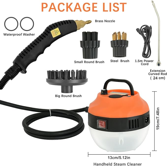 Steam Cleaner 1500W Handheld High Pressure Steam Cleaning Machine with 6 Adjustable Speeds 3 Brush Heads Pressurized Steam Cleaner with 1L Water Tank &amp Anti-dry Burn Function for Kitchen/Bath(P
