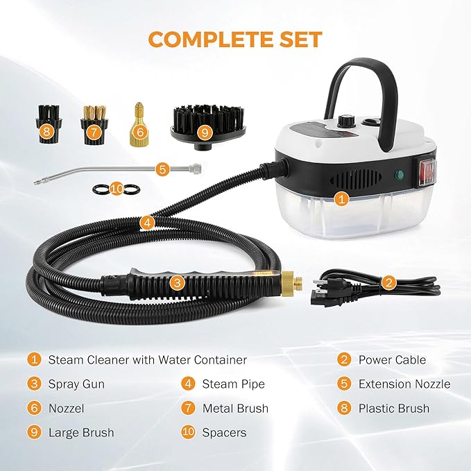 BEAMNOVA 2500W Car Steamer for Auto Detailing High Pressure Handheld Steam Cleaner with Water Container Portable Electric Steam Cleaning Machine