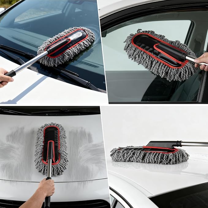 Car Duster Exterior Scratch FreeMicrofiber Car Duster with Extendable Handle with 3PCS Detailing Brush Exterior Interior Multipurpose for SUVTruckRV