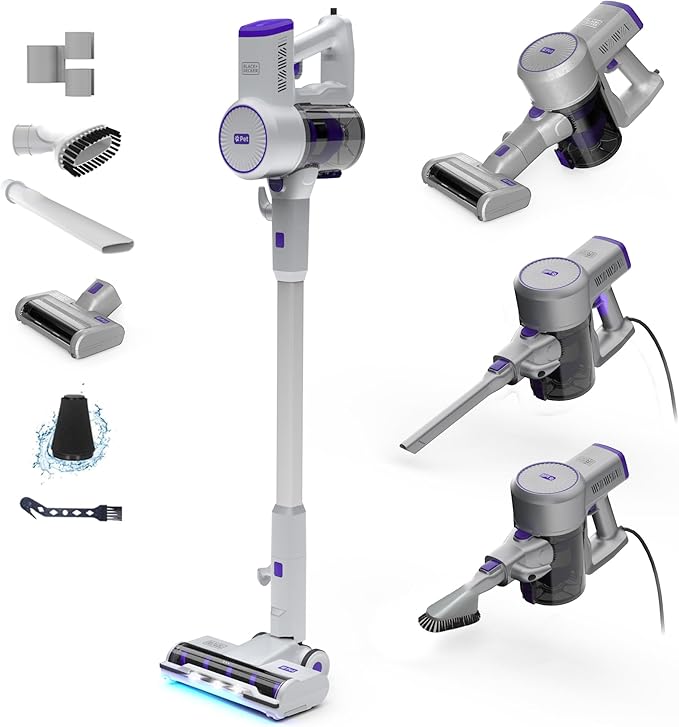 Black+Decker Powerseries+ Corded 4 in 1 Stick Vacuum Upright to Hand-Vac Multi Surface LED Floor Head HEPA Filtration Powerful 14k Pafor Hard Floor Low Carpet Pet Hair Home &amp Office use Gr