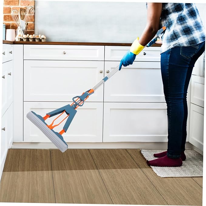 Vaguelly Dual Use Absorbent Sponge Mop 34cm Foldable Wet and Dry Squeeze Mop for Home Cleaning for Tile and Marble Floors Easy to Use No Hand Washing Required