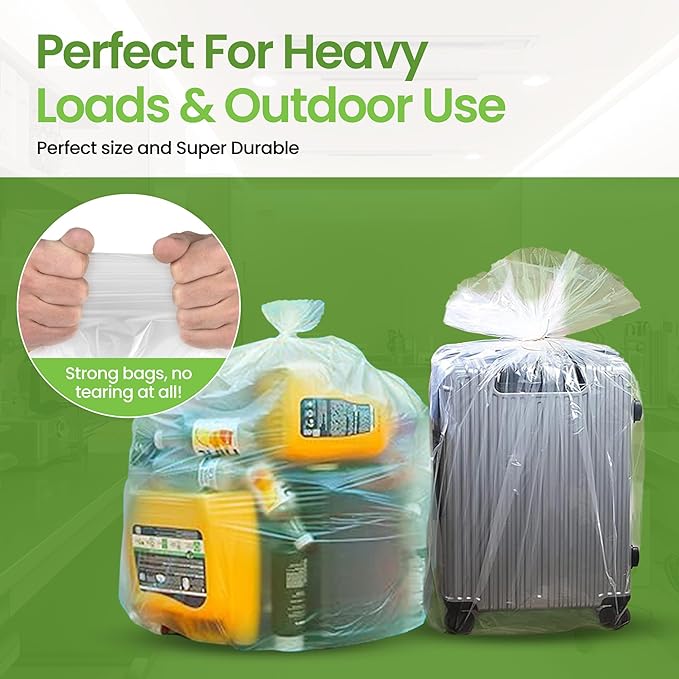 50 PCs Large Trash Bags 55 to 60 Gallon Heavy Duty – 38 x 58 Clear Garbage Bags for Recycling &amp Outdoor Use – Tear-Resistant Large Plastic Bags for Lawn Yard Waste and Storage