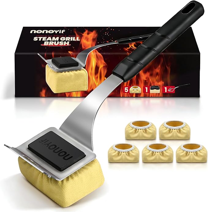 Grill Brush Bristle Free + 5 Replaceable Pads Grill Cleaner Brush for Outdoor Grill Steam Grill Brush and Scraper for Cast Iron/Stainless Steel Grates BBQ Grill Brush Gift for Men Dad