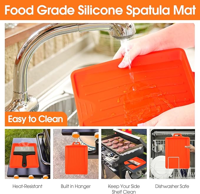 Upgraded Griddle Cleaning Kit for Blackstone 18 Pieces Flat Top Grill Accessories Cleaner Tool Set with Scraper Heat-Resistant Silicone Spatula Mat with Hanger Grill Brick Scouring Pads