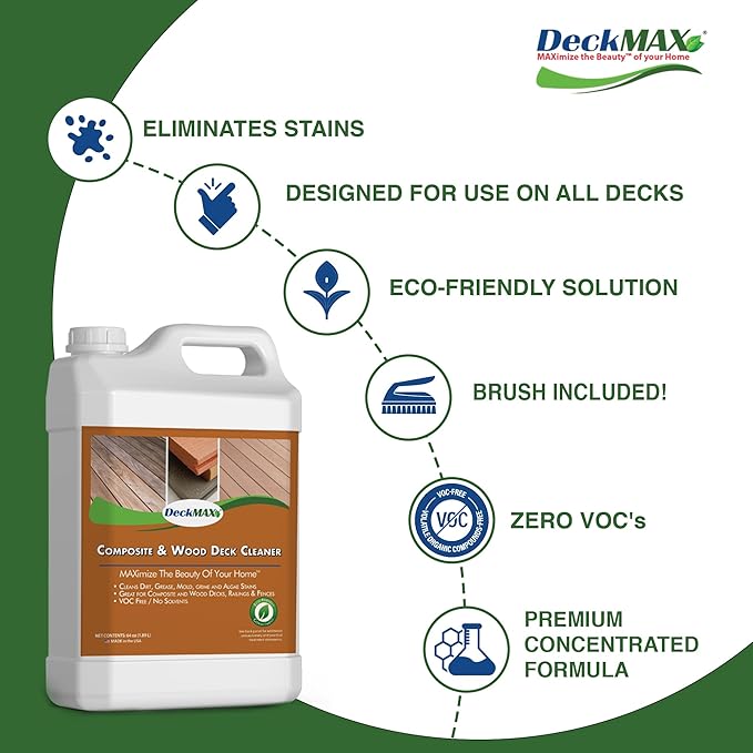 Premium Deck Cleaner Kit | Deck Cleaner and Mildew Remover | Cleans up to 1500 Sq. Ft. | Safe for Trex Timbertech &amp Wood Decking | Powerful &amp Eco-Friendly Deck's Cleaning Solution