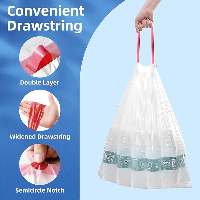 13.2 Gallon Tall Kitchen Drawstring Trash Bags 200 Count Pre-separated Garbage Bags Unscented Leak Proof Waste Bag for Kitchen Office Home
