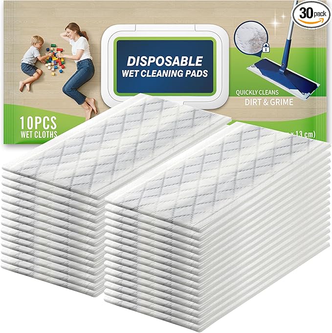 Disposable Wet Cleaning Pads for Hardwood Floor Compatible with Bona Mops Multi-Surface Floor Household Replacement Mopping Cloths Refills Unscented 30 Count