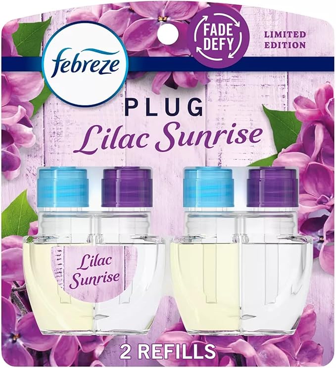 Fe.br.eze Plug In Refills New Luxe Limited Edition Plug In for Odor-Fighting Fade Defy PLUG Air Freshener (2) Count of 0.87 fl oz Refills (Lilac Sunrise)