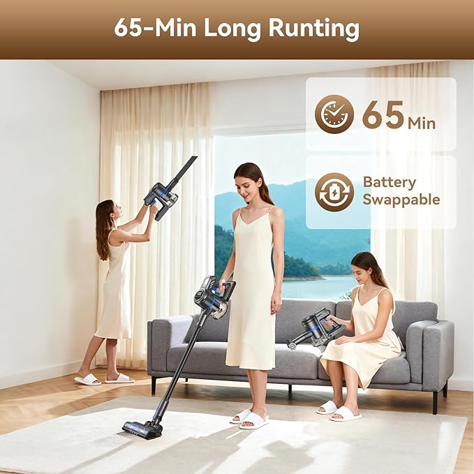 DREAME J30-W Cordless Vacuum Cleaner with LED Headlights 450W Powerful Suction 60Min Runtimes Detachable Battery One-Touch Emptying Stick Vacuum Cleaner for Pet Hair Carpet &amp Hard Floor