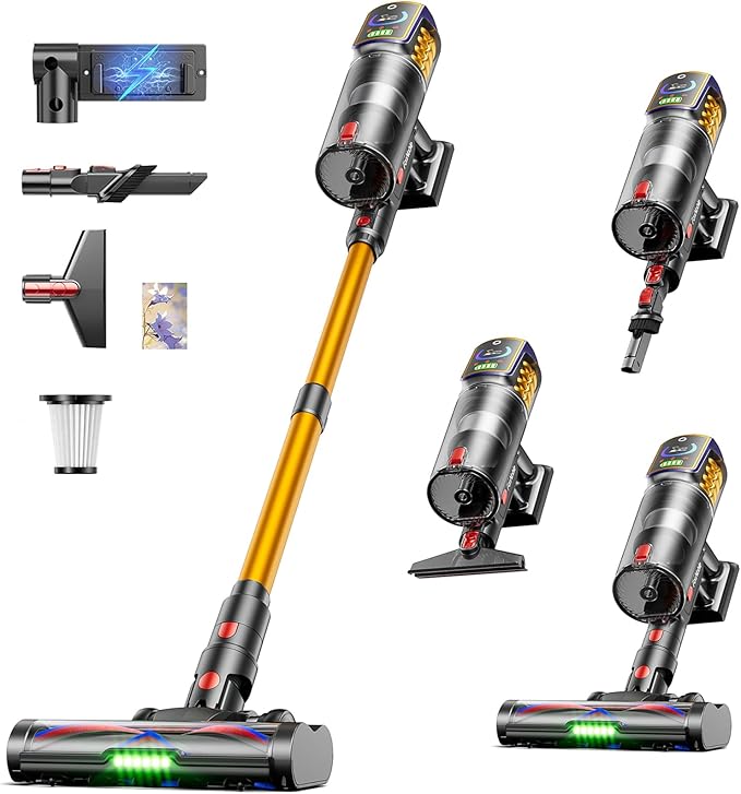 Cordless Vacuum Cleaner55KPa 650W 65Mins Vacuum Cleaners for HomeStick Vacuum with LED Display Anti tangle Brush and Self Standing DesignVacuum Cleaner for Hardwood FloorsCarpetPet HairCar