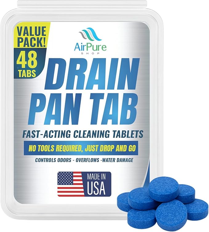 Air Pure Drain Pan Tabs - 48 Flow Treatment Tablets for HVAC &amp AC Condensate Pan Treatment | Prevents Overflow Cleans Drain Lines &amp Eliminates Odors