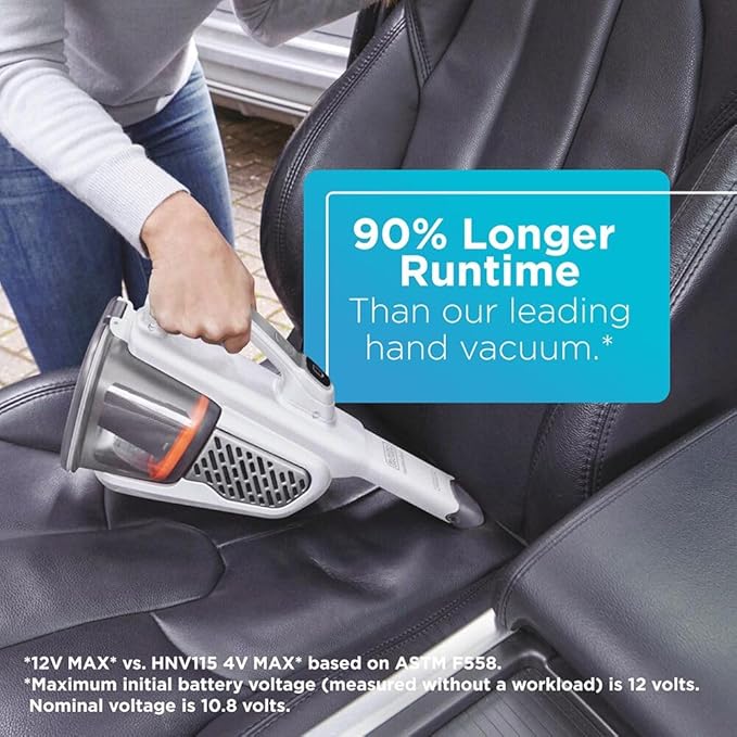BLACK+DECKER Dust Buster Hand Held Vacuum Cordless Rechargeable Portable Vacuum for Car Extended Runtime Powerful Suction Extra Long Crevice Tool AdvancedClean+ (HHVK320J10)